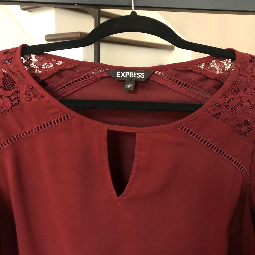 Express Maroon Top with Lace Detail - M